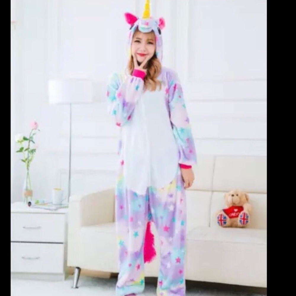 unisex adult rainbow and stars unicorn onesie